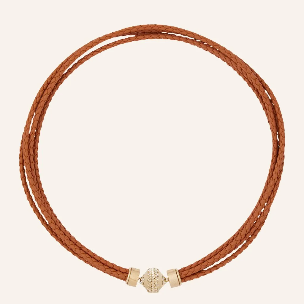 Wellington Brown Braided Leather Saddle Necklace