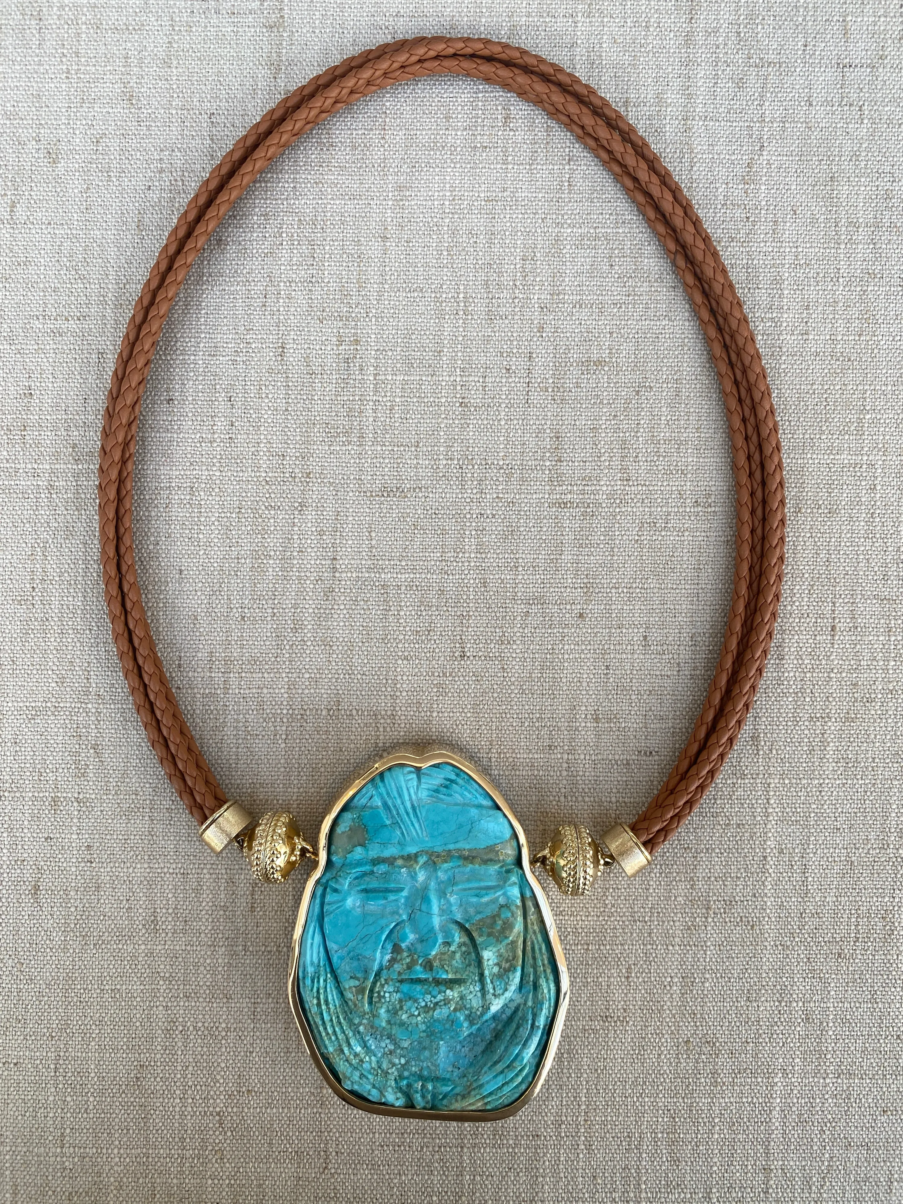 Wellington Brown Braided Leather Saddle Necklace