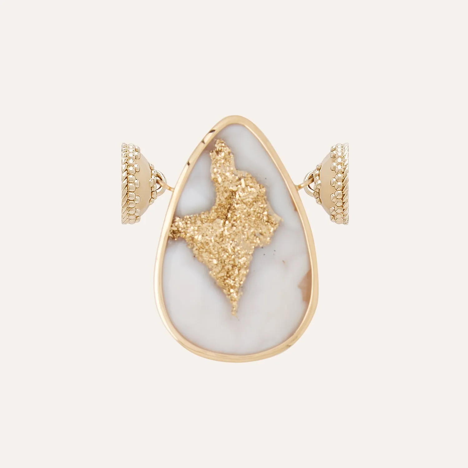 White Agate and 18K Yellow Gold Druzy Teardrop Centerpiece