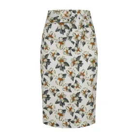 White Hawaiian Style Tie-Waist Pencil Skirt