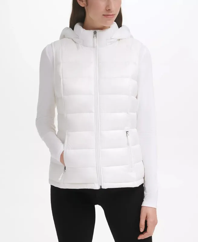 Women’s Packable Hooded White Puffer Vest - The Puffer Jackets