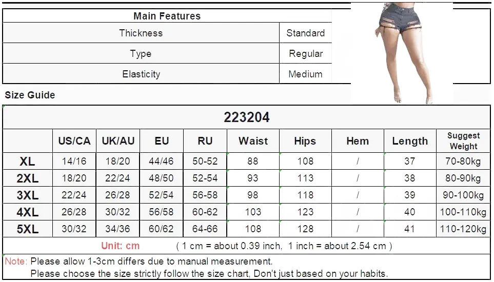 Women's Summer Black Sexy High-Waisted Solid Pattern Ripped Shorts